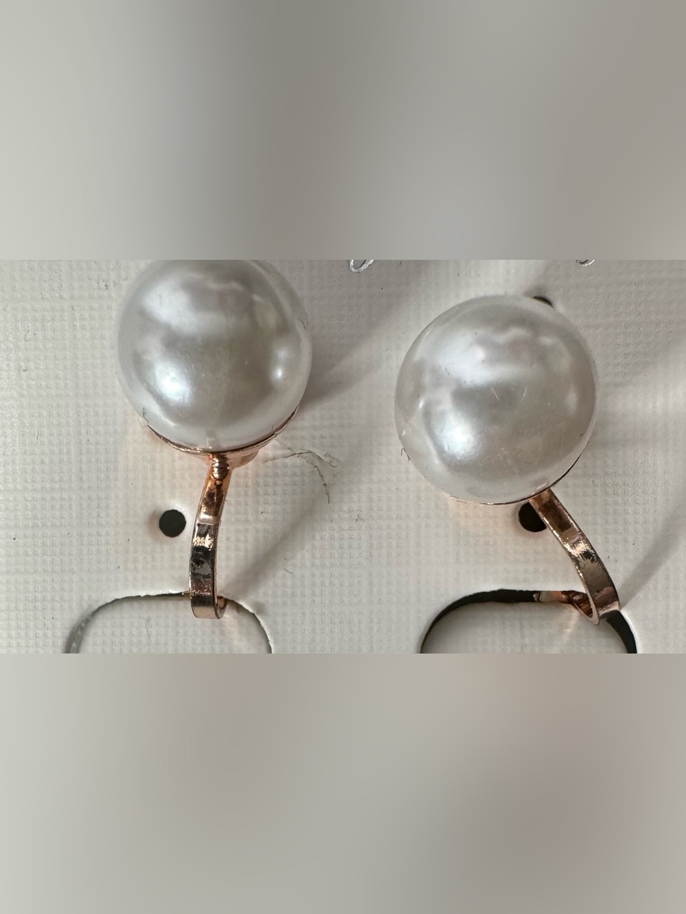 Classic White Pearl Drop clip-on Earrings with Rose Gold Setting classy dainty